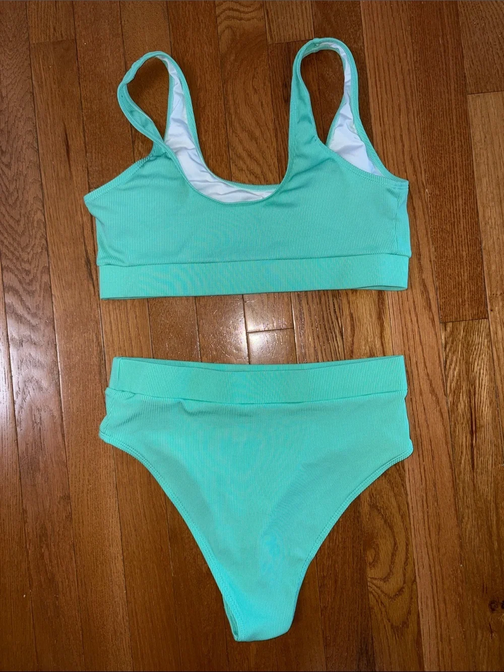 Ribbed Bikini Aqua Size Large Swimsuit High Waisted